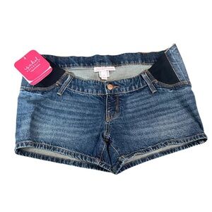 Isabel Maternity Side-Panel Midi Denim Shorts - Size 4 New With Tags!